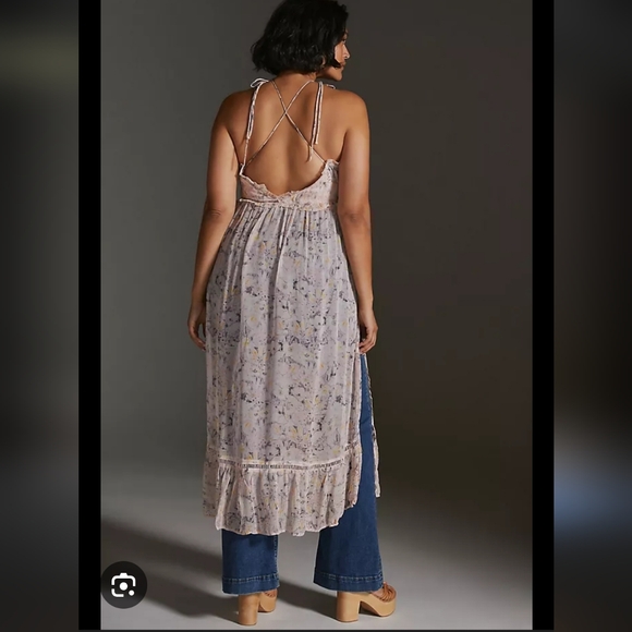 Anthropologie Asymmetrical Floral Dress in Pink and Cream - Picture 3 of 11